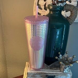 Starbucks Pink Grid Disco 24 oz cold cup tumbler